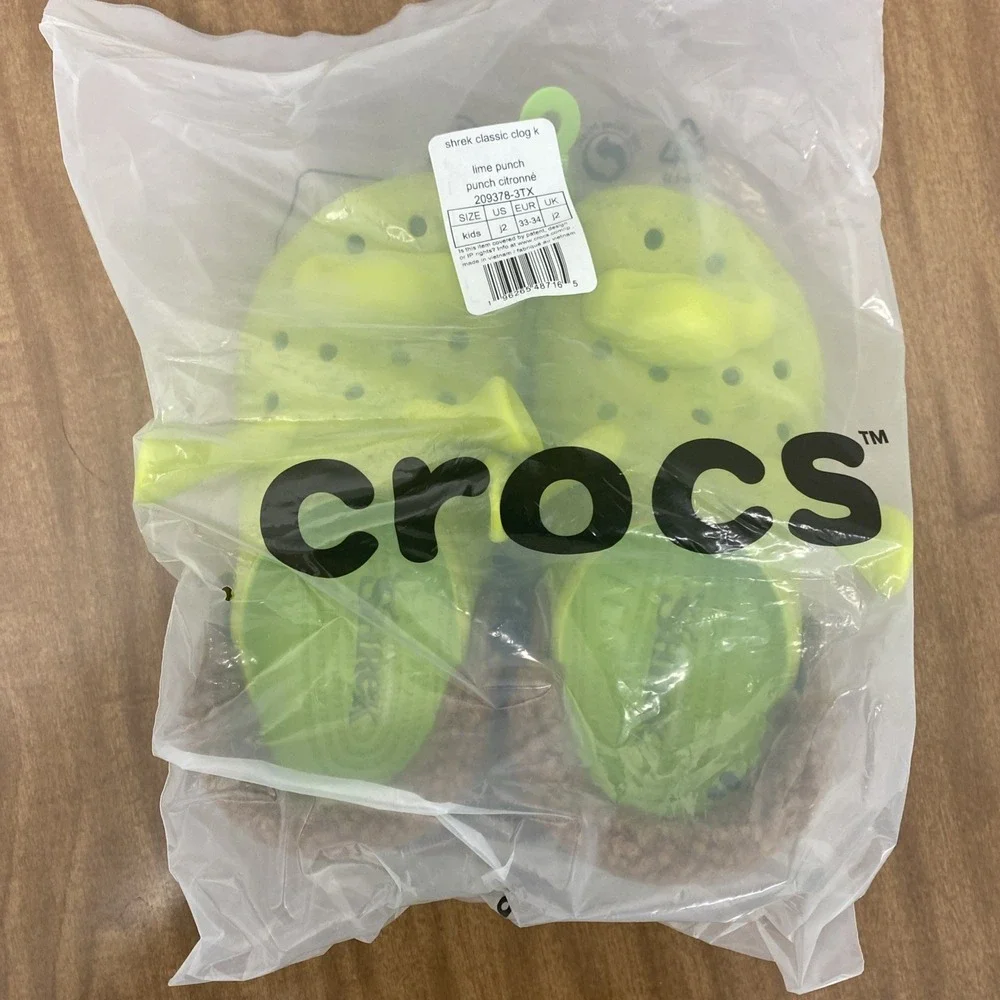 Crocs Classic Dreamworks Shrek Clog Size J2 Juniors Kid's Green